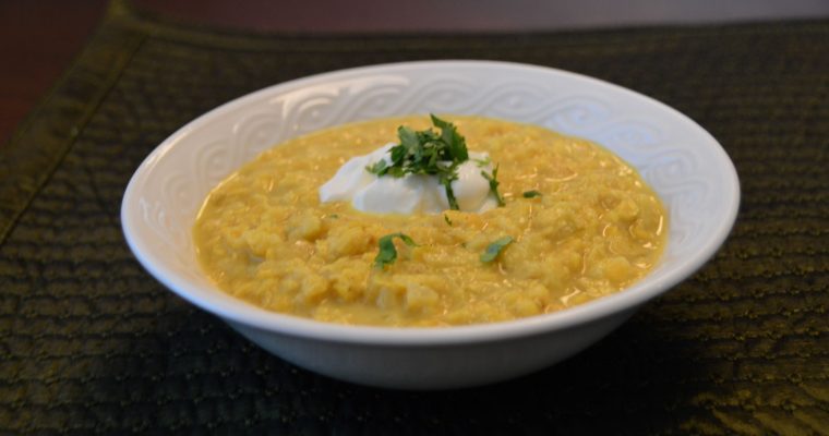 Vegetarian Spiced Lentil (Dal) Soup with Apples, Ginger and Tumeric