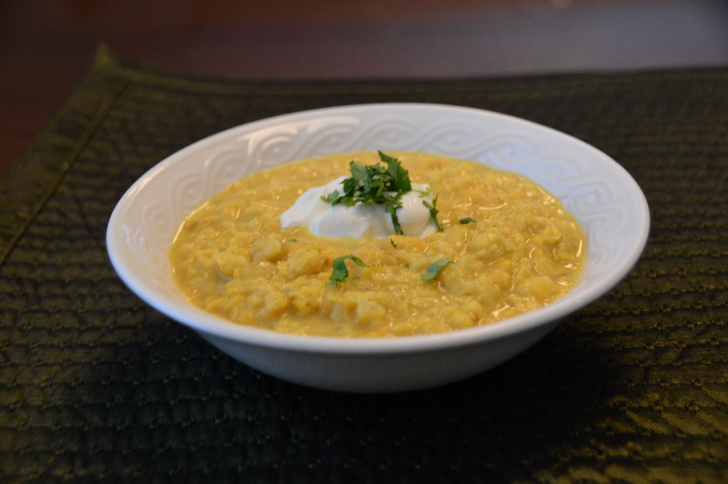 Vegetarian Spiced Lentil (Dal) Soup with Apples, Ginger and Tumeric